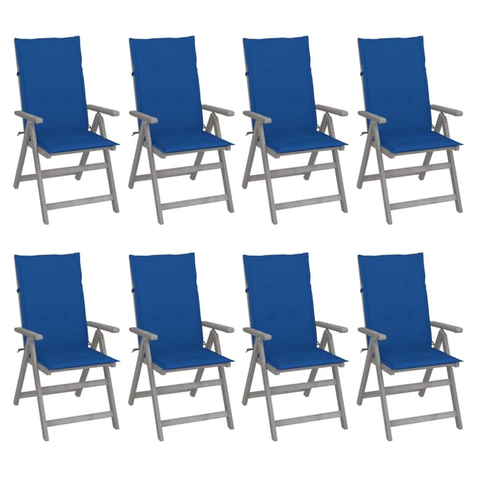 vidaXL - Tuinstoelen - 8 - st - verstelbaar - met - kussens - acaciahout - grijs