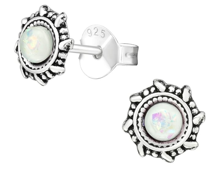 Joy|S - Zilveren Bali oorbellen - 6 mm - wit opal