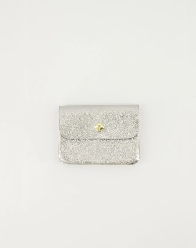portemonneetje- leer - zilver -metallic-klein