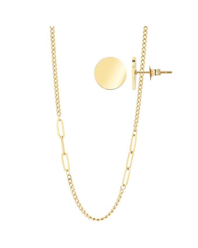 AKZENT Akzent Damen Schmuckset Edelathl Duo-Panzerkette (45+8 cm) & Plättchen-Ohrstecker (9,5