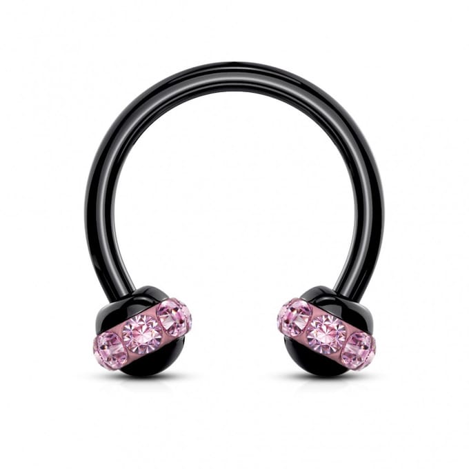 Piercing PVD horseshoe rond met steen 1.2x8 - zwart roze - LMPiercings