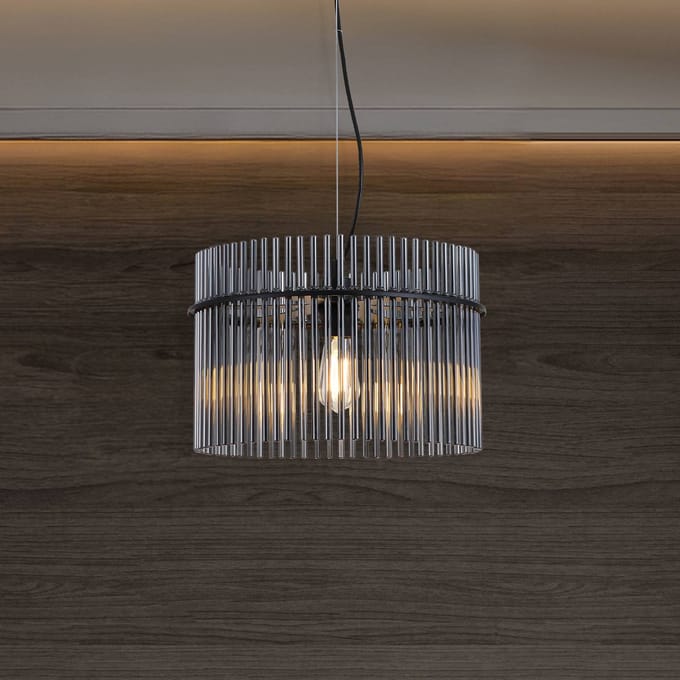 Searchlight Hanglamp Swizzle, zwart/rookgrijs, Ø 40 cm, glas/metaal