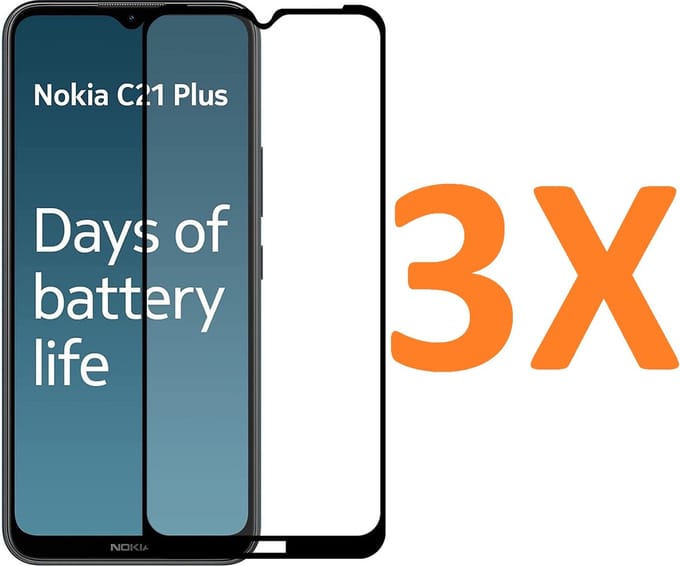 Volledige dekking Screenprotector Glas - Tempered Glass Screen Protector Geschikt voor: Nokia C21 Plus - 3X