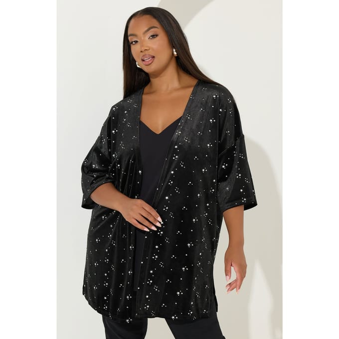 Yours Zwarte Ster Velours Kimono Size 46