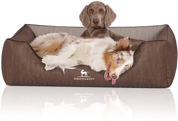 Knuffelwuff orthopedisch hondenbed Outlander van laser-gewatteerd kunstleer XL 105 x 75cm bruin/grijs