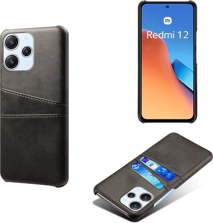 Backcover met Opbergvakjes + PMMA Screenprotector voor Xiaomi Redmi 12 4G _ Zwart