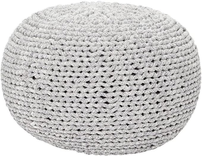Ronde Poef - Zitkruk Hocker - Extra zitplaats - Handgeweven design - 50 cm breed - Lichtgrijs