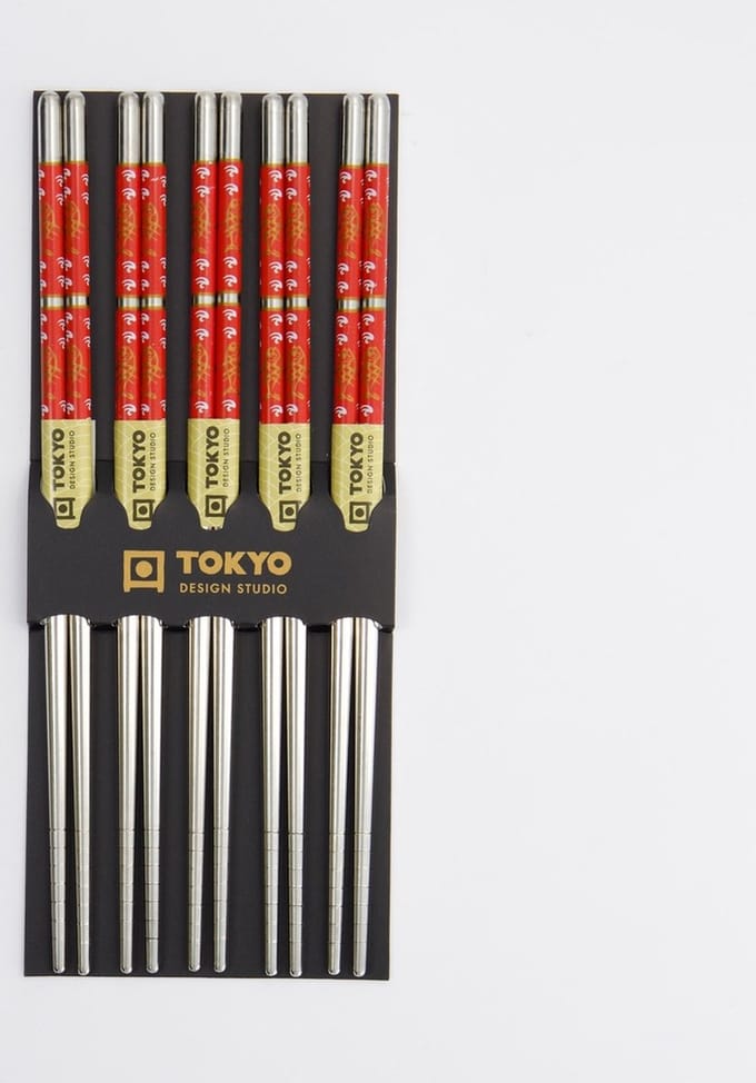 Tokyo Design Studio - Chopsticks Set - Eetstokjes Metaal - Rood - 5 Paar