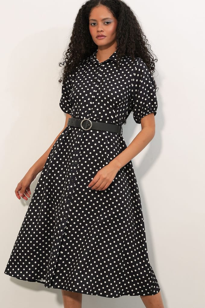 Gestippelde Midi Hemdress met Ceintuur