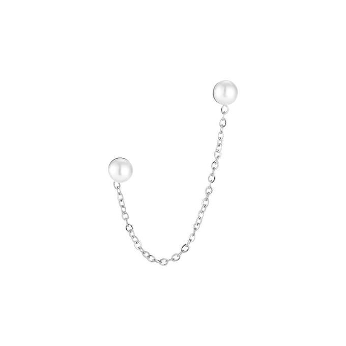 Bijoutheek Oorknoppen 2 Parels Ketting Zilver
