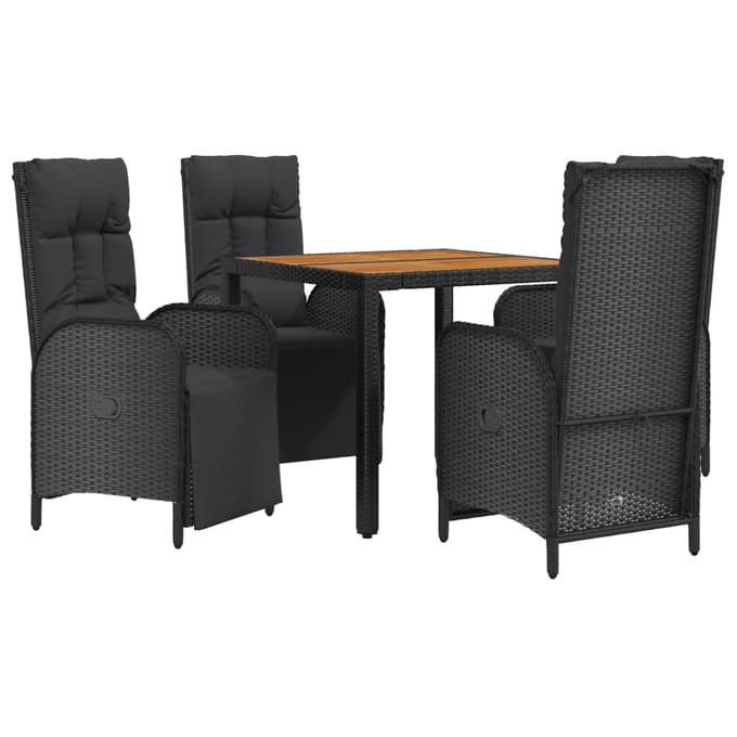 vidaXL - 5-delige - Tuinset - met - kussens - poly - rattan - zwart