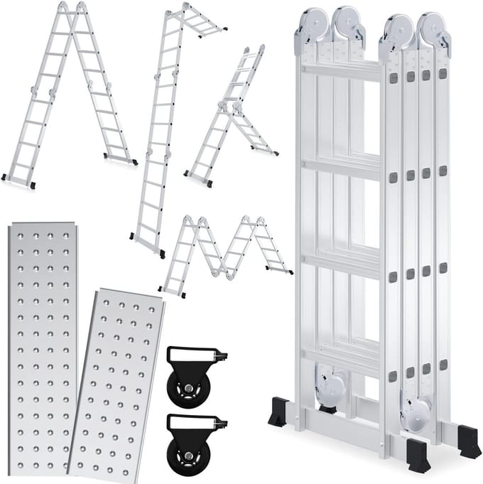Multifunctionele aluminium ladder 4,7 m met platform en 16 treden