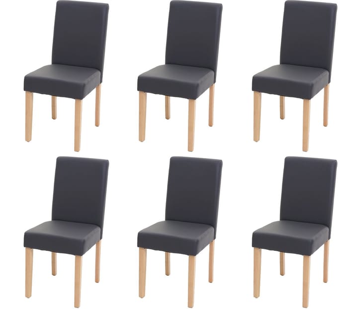 Set van 6 eetkamerstoelen Keukenstoel Littau ~ kunstleer, grijs mat, lichte poten