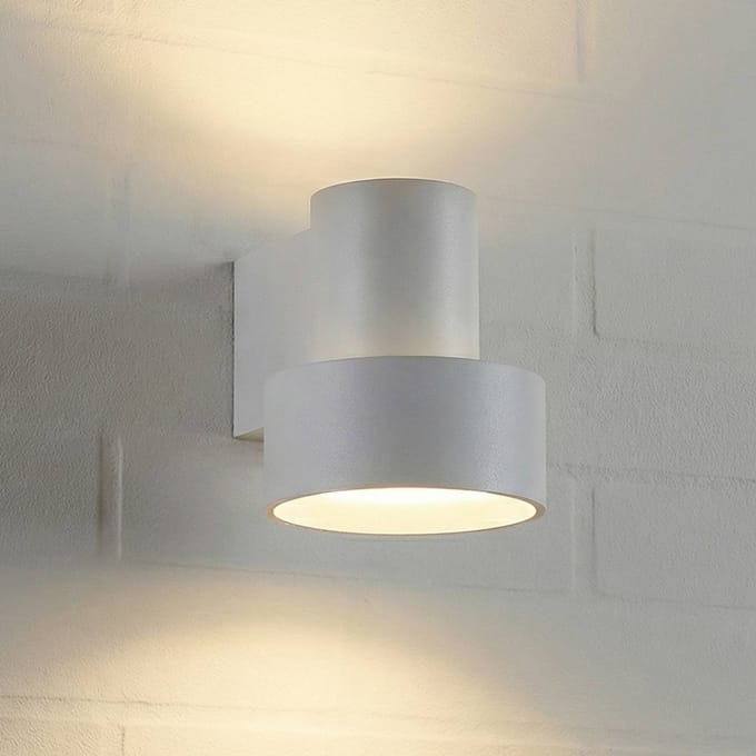 Lucande LED buiten wandlamp Elune, lichtgrijs, IP44, up/down