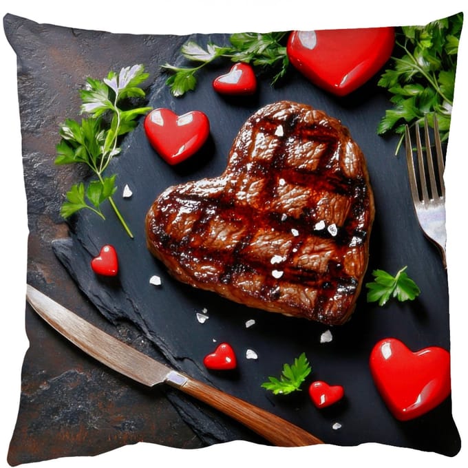 Sierkussens - Kussentjes Woonkamer - 40x40 cm - Steak - Hart - Bestek