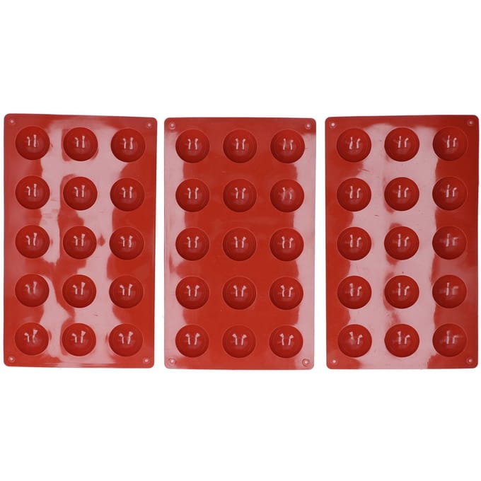 3 Stuks Cakevorm 15 Holtes Halfrond Siliconen Chocoladevorm Voedselkwaliteit Dessert Bakvorm red