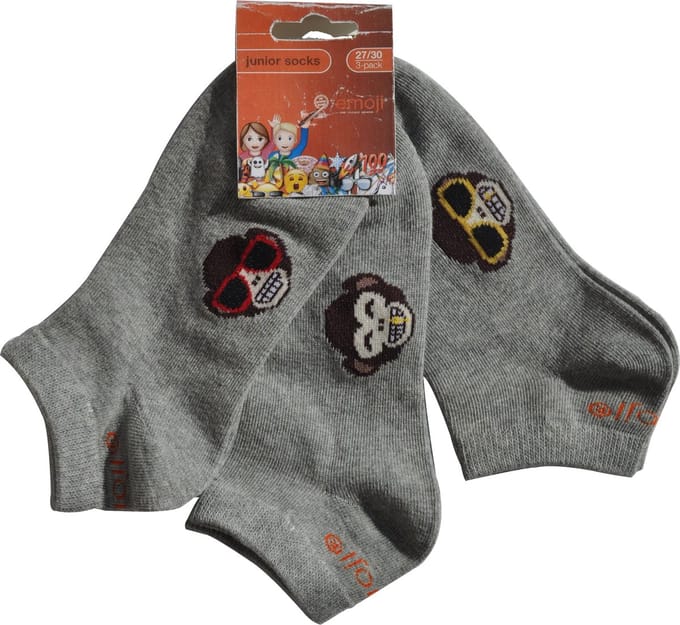 Emoji - Monkey sokken - Sneaker Multipack - 6 paar - licht grijs - maat 35/38 - enkelsokken