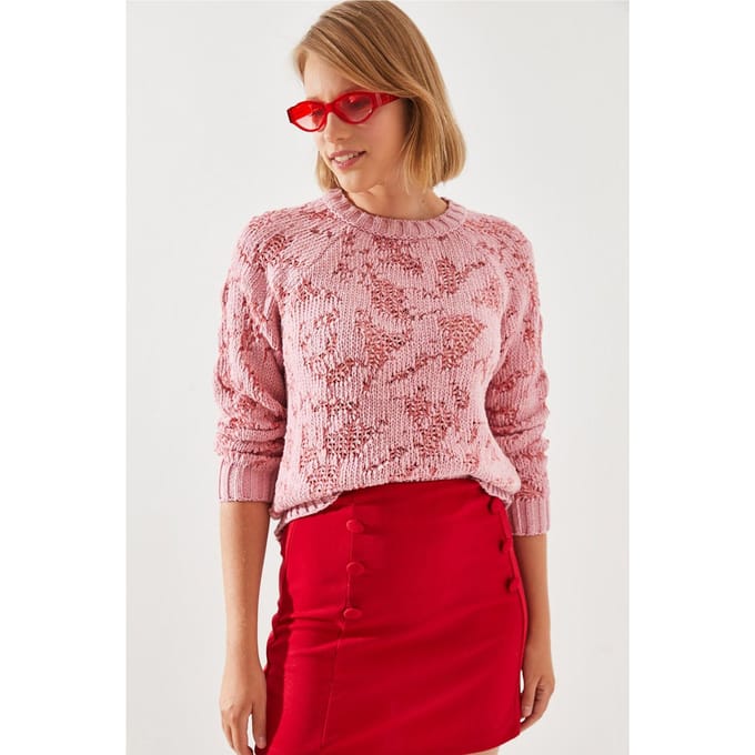 Abstract Brei Sweater met Geribde Details