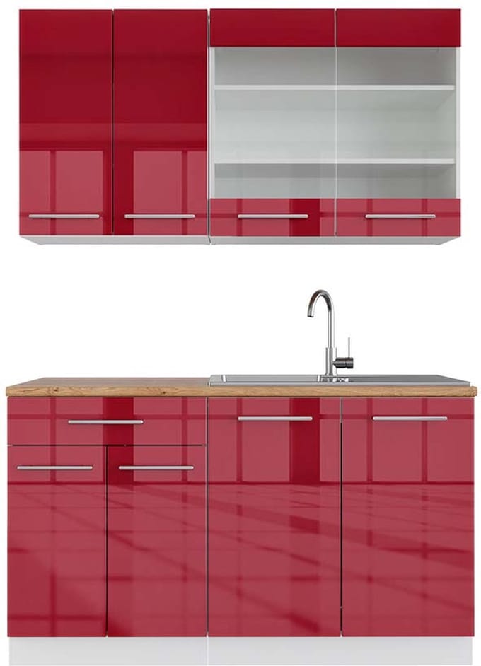 Vicco Fame-Line Eenpersoonskeuken – 140 cm, WB Eik Bordeaux hoogglans/wit