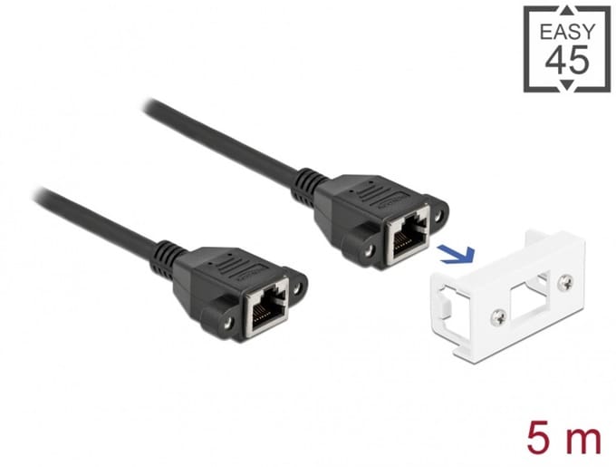 Delock Network Extension Cable for Easy 45 Module S/FTP RJ45 jack to RJ45 jack Cat.6A 5 m black