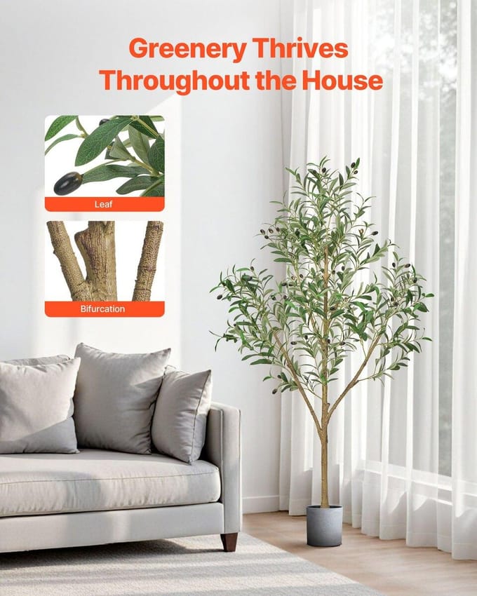 Arbre d'Olivier Artificiel 150cm Grande Plante Factice avec Pot pour Maison Bureau