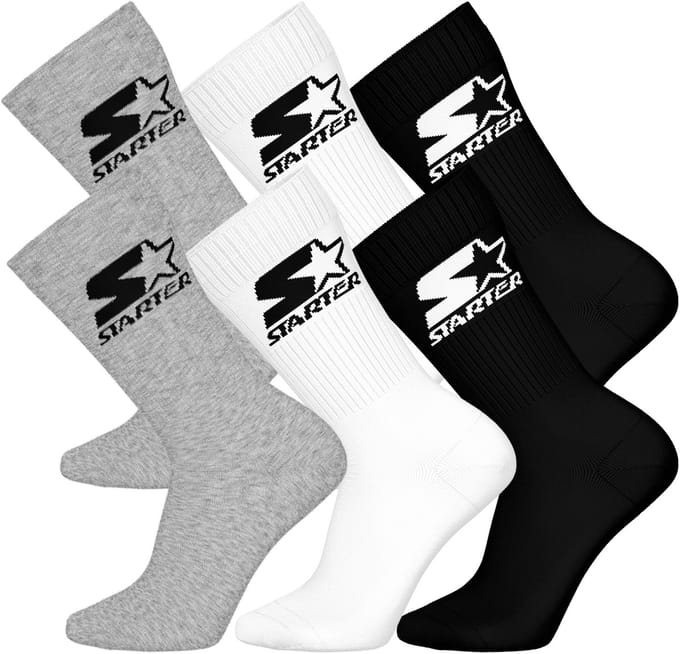 STARTER Crew Socks - 6-pack - Grijs/Wit/Zwart - Maat 35/38