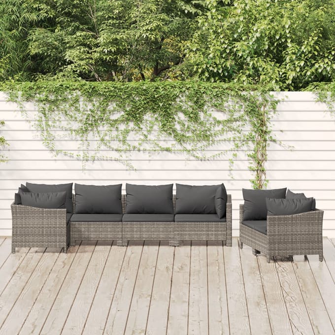 vidaXL - 7-delige - Loungeset - met - kussens - poly - rattan - grijs