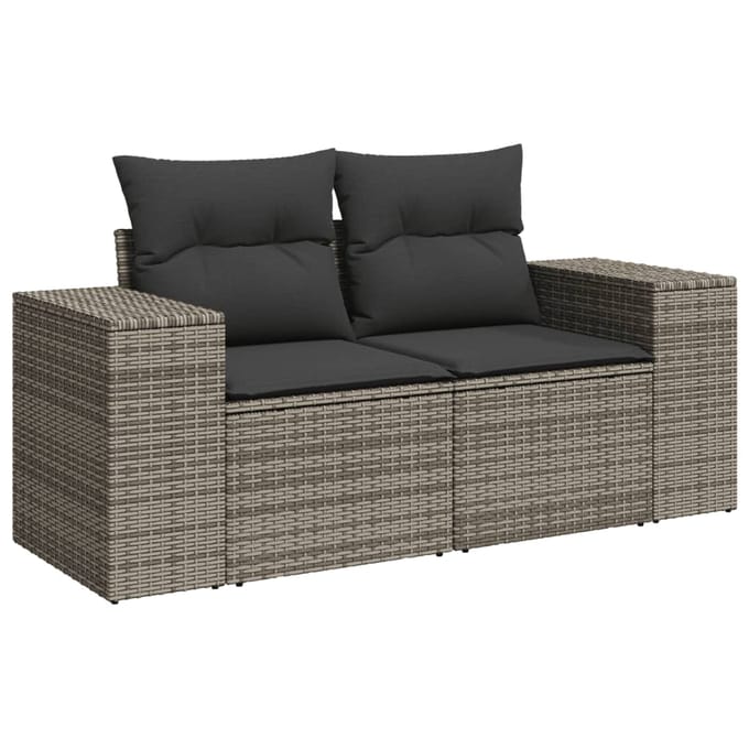vidaXL - 7-delige - Loungeset - met - kussens - poly - rattan - grijs