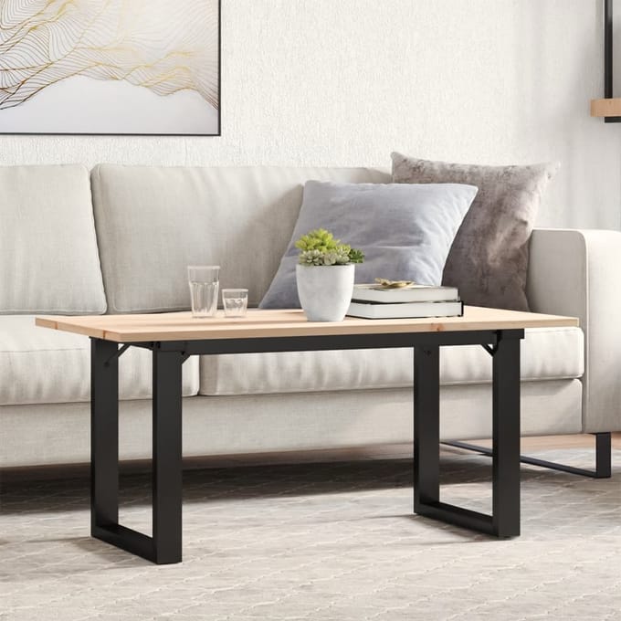vidaXL - Salontafel - O-frame - 90x40x45 - cm - massief - grenenhout - en - staal