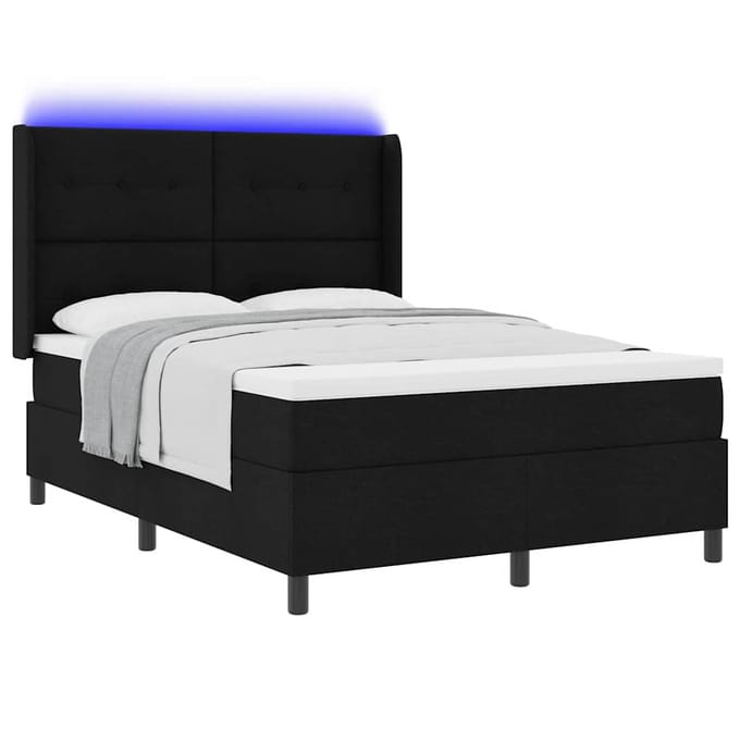 vidaXL - LED - Box - Spring - Bed - met - hoofdeinde - Zwart - 160 - x - 200 - cm - Stof