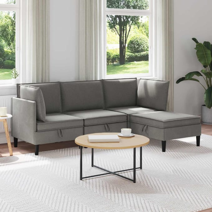 vidaXL - Woonkamer - Meubelset - 4 - st - Donkergrijs - Stof