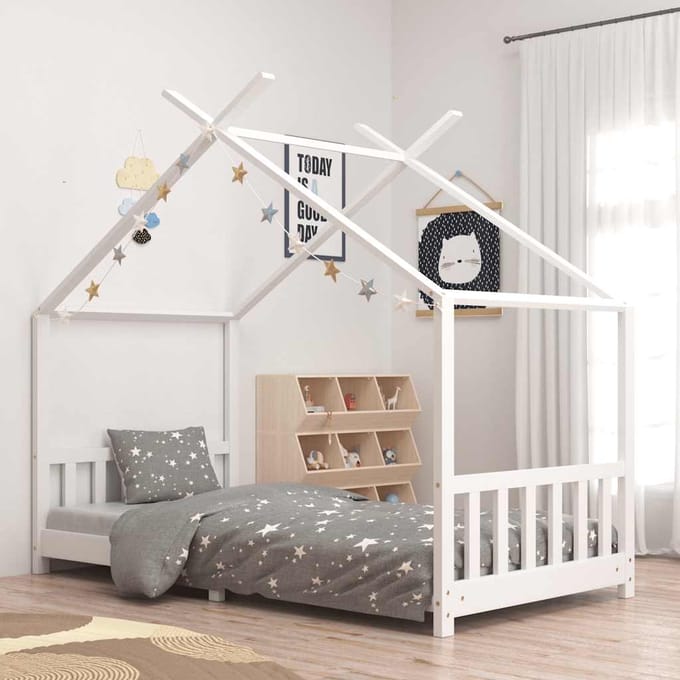 vidaXL - Kinderbedframe - massief - grenenhout - wit - 90x200 - cm