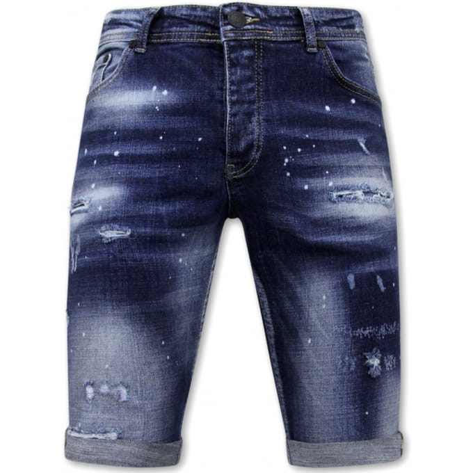 Designer Shorts With Paint Splatter Heren - Slim Fit -1072- Blauw