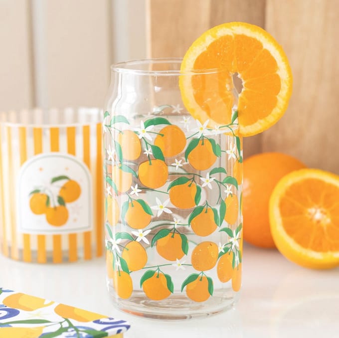 Something Different - Orange Print Can Glass Glas - Multicolours