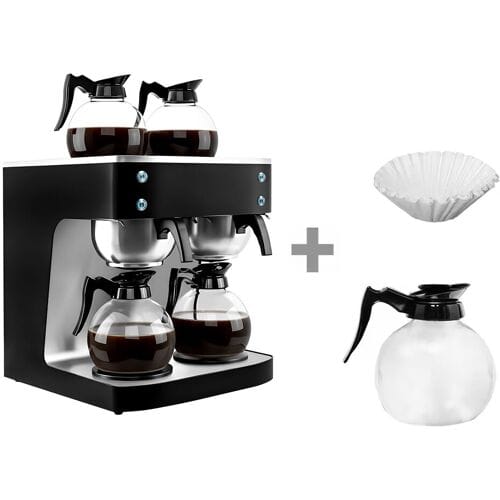 GGM Gastro Doppel-Filterkaffeemaschine - 2x 1,8 Liter - mit 4 Warmhalteplatten - inkl. 2 Glaskannen