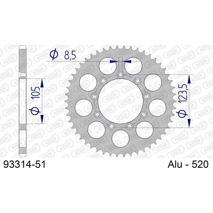 Aluminium tandwiel achter Afam 520 51 dents