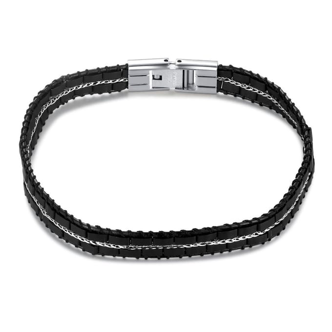 Twice As Nice Armband in edelstaal, mat zwart en staal 21,5cm