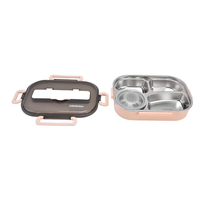 Draagbare Kinderen 304 Roestvrijstalen Lunchbox 1.3L Vier Compartimenten Bento Box met Soepkom L gray