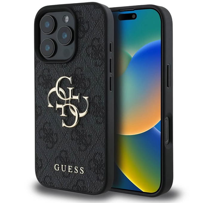 Guess 4G Metal Logo Backcover voor de Apple iPhone 16 Pro - Zwart
