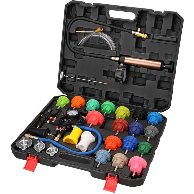 Kit universel de testeur de pression de radiateur de 34 pièces, Kit de recharge de système de refroidissement sous vide automobile, fuite 28 Pieces black