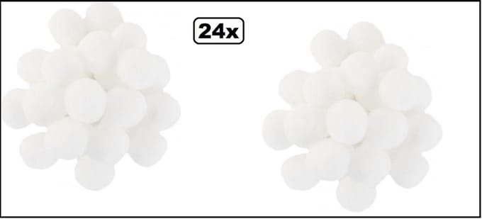 24x Pom Pom 2cm wit - Carnaval thema feest festival party fun pompom