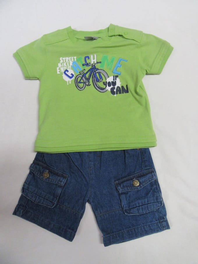 wiplala, kledingset , jongen, tshirt + jeans short , 1 jaar  80