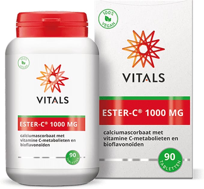 Vitals Ester-C 1000 mg - 90 tabletten. Hoge dosering en niet zure vorm van Vitamine C.