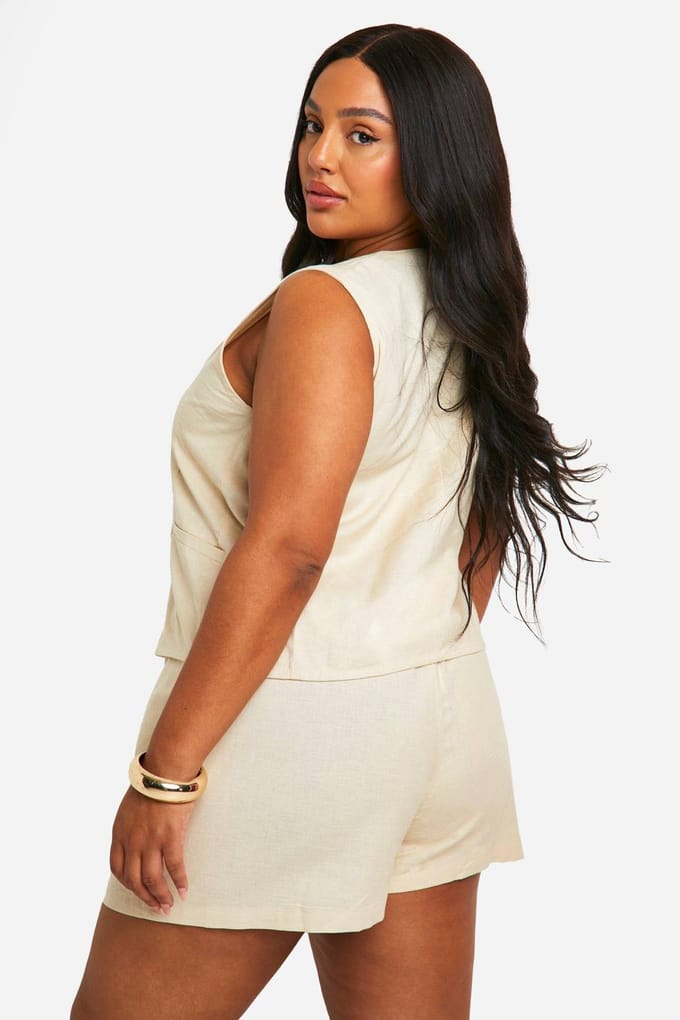 boohoo Dames Plus vest van linnenmix | Stone | Maat: 24
