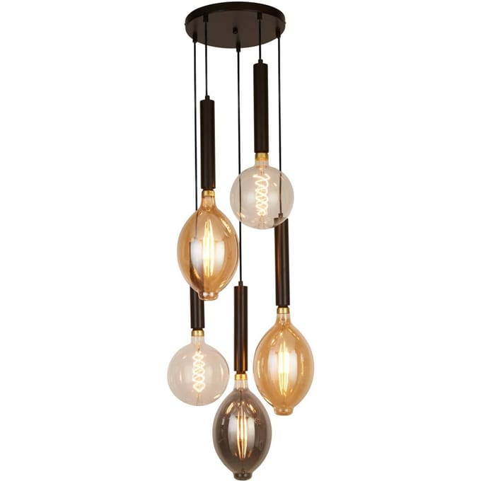 Searchlight Hanglamp Elegance 5-lamps, zwart