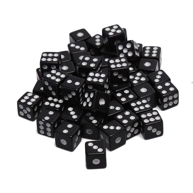 Lot de 50 dés de jeu en plastique blanc/noir/rouge en acrylique