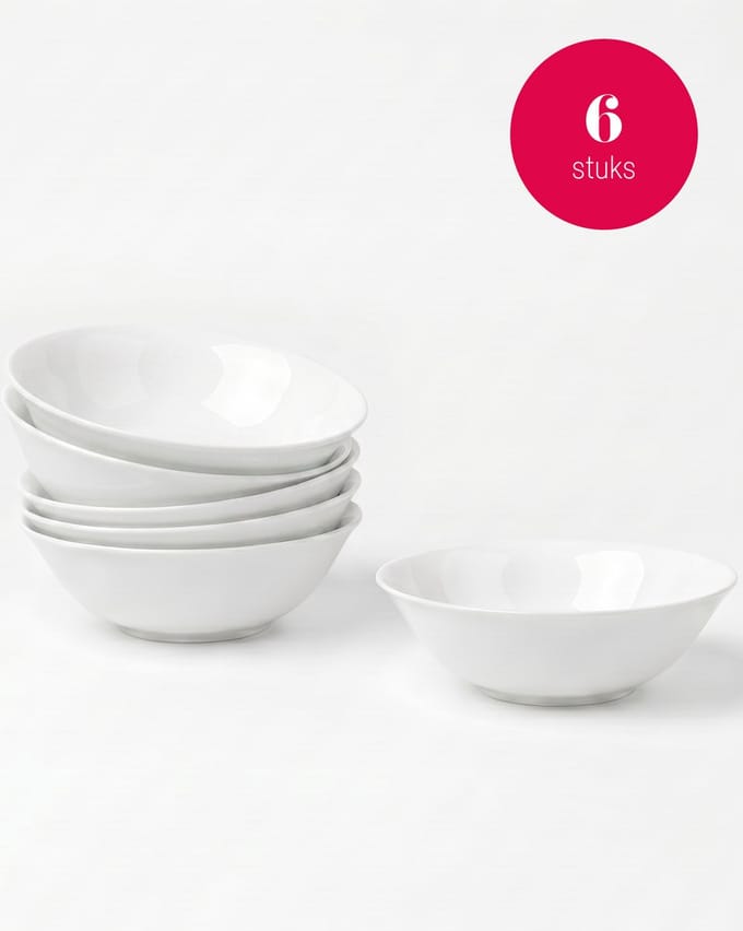 vtwonen - Saladekommen - Porselein - Wit - Set van 6 - 23 cm