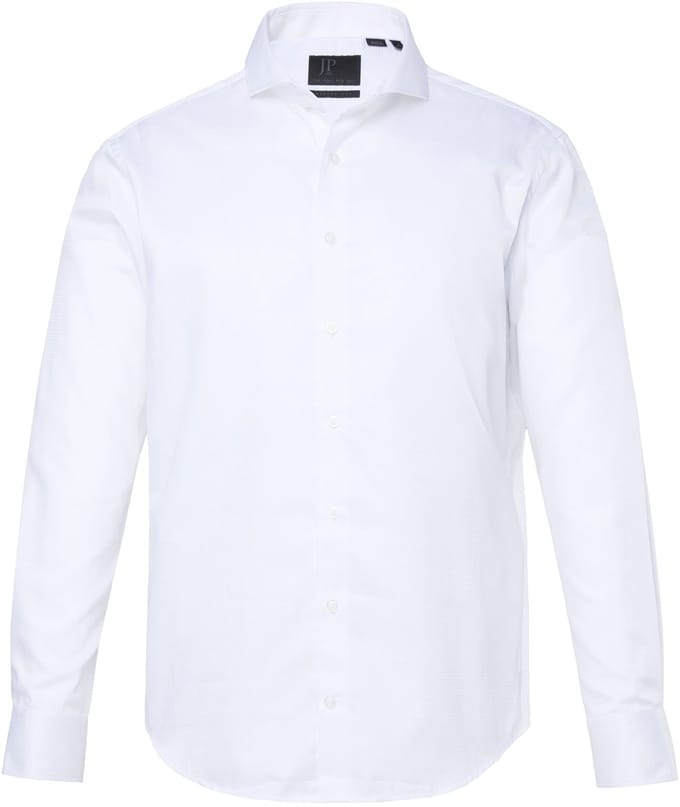 JP 1880 - Heren - Overhemd lange mouwen structuur haaikraag Modern Fit - Sneeuwwit - Maat L