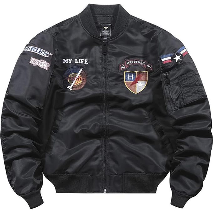 Jas Heren Los Geborduurd Baseballjack Herfst Grote Maten Jas 4XL zwart