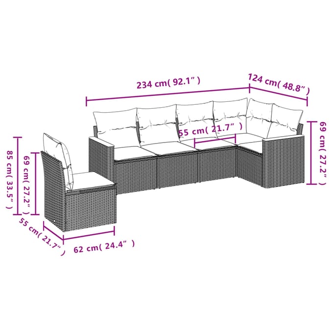 vidaXL - 6-delige - Loungeset - met - kussens - poly - rattan - grijs